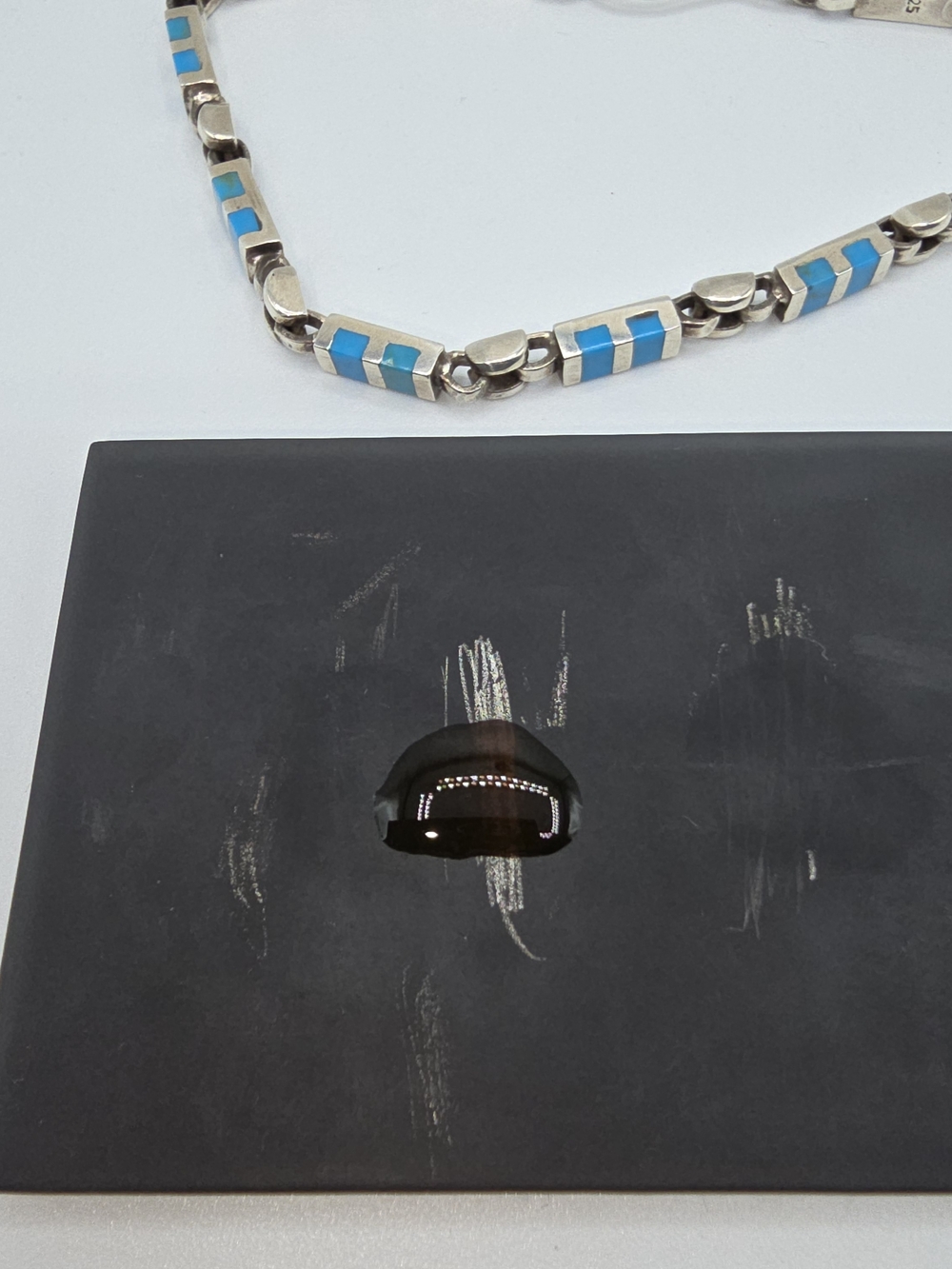 VTG Sterling Silver Turquoise Inlay Link Bracelet 7.5" Southwestern Zuni Style - Picture 8 of 10